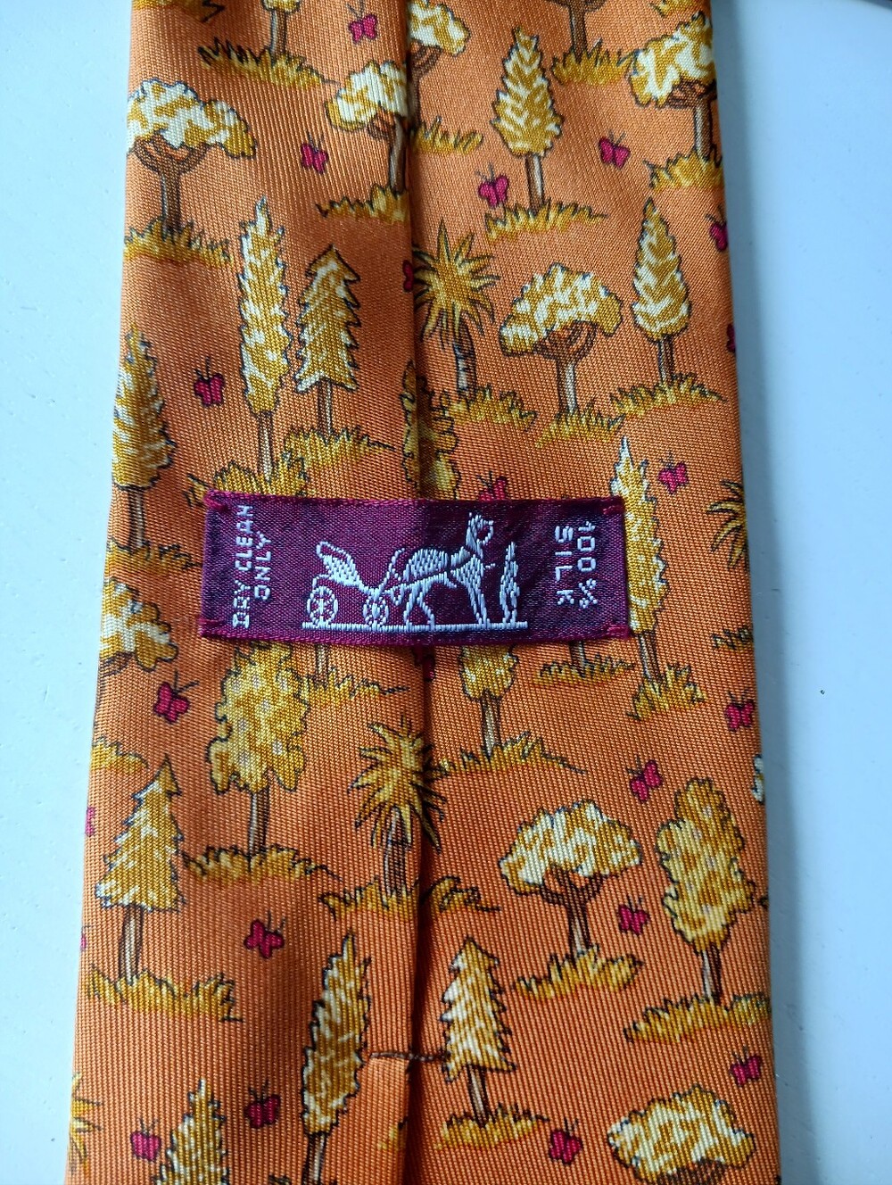 Hermes 7429 HA Vintage 1990s  Trees And Buterflies Silk Tie - Picture 5 of 14